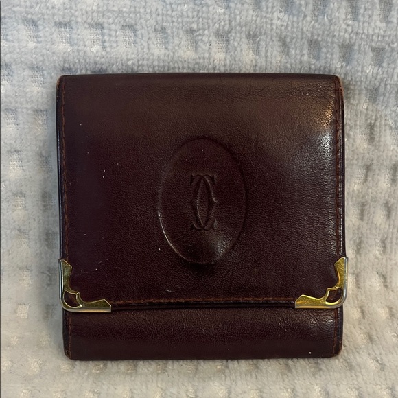 Cartier Handbags - Cartier Dark Brown Leather Wallet with Gold Corners